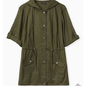 Torrid size 2 OLIVE GREEN VOILE SHORT SLEEVE HOODED ANORAK Jacket